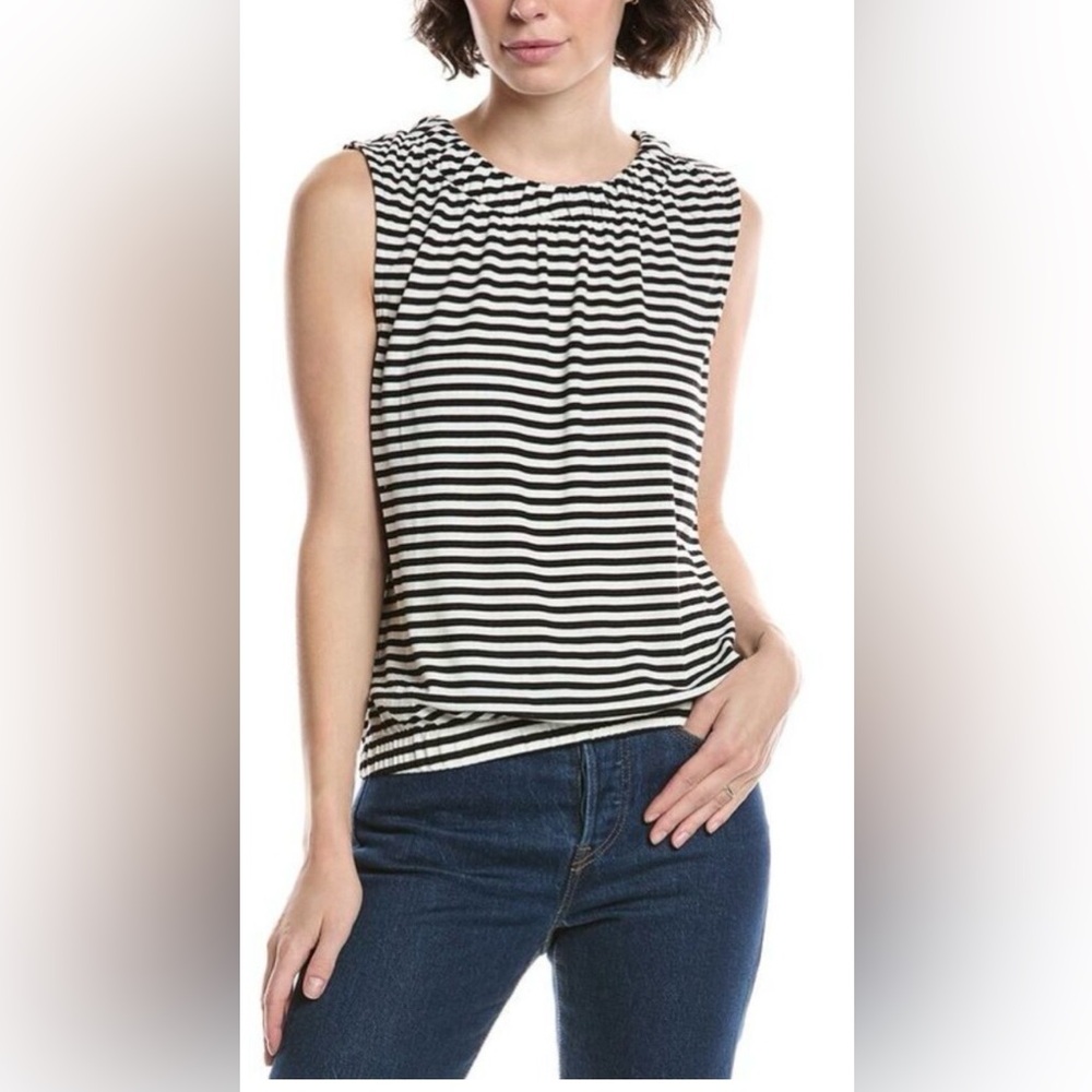 CAbi Chat Tee. Black and White Striped Top. Medium. NWOT